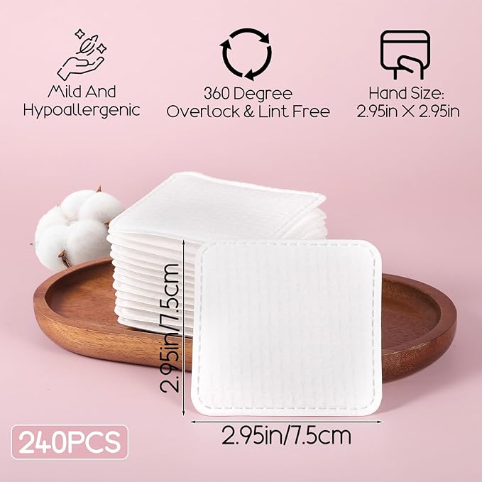 240 Count Large Cotton Pads, Makeup Remover Pads Square Disposable Cotton Soft - Image 2