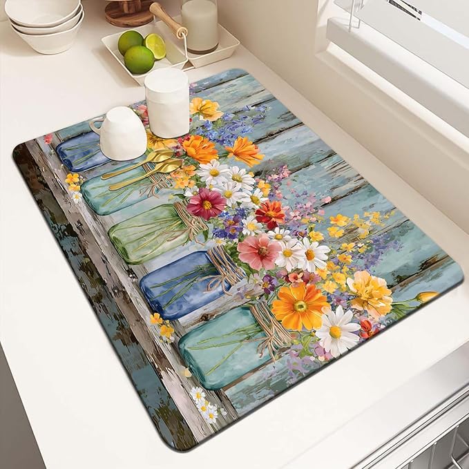 MCALK Floral Vases Dish Drying Mat by MCALK