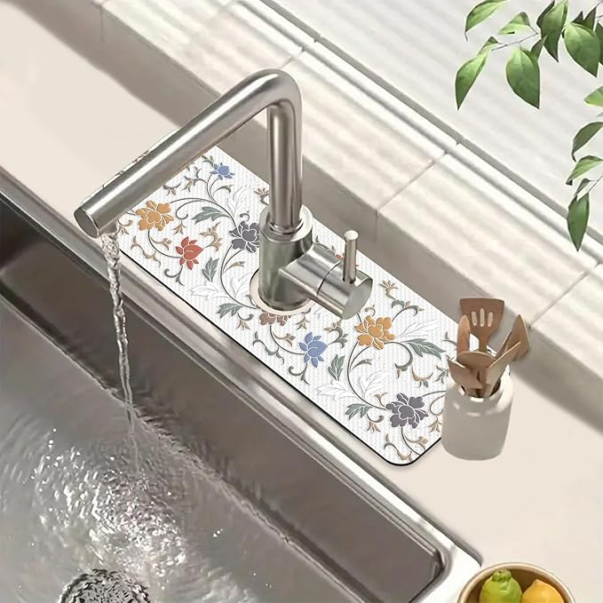Art Ceramic Texture Sink Splash Guard Ceramic Flowers Faucet Absorbing Mat Fast by Unknown