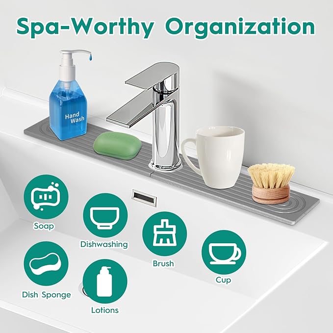 16 Inch Stone Faucet Mat for Kitchen Sink, Kitchen Sink Splash Guard-Water - Image 5