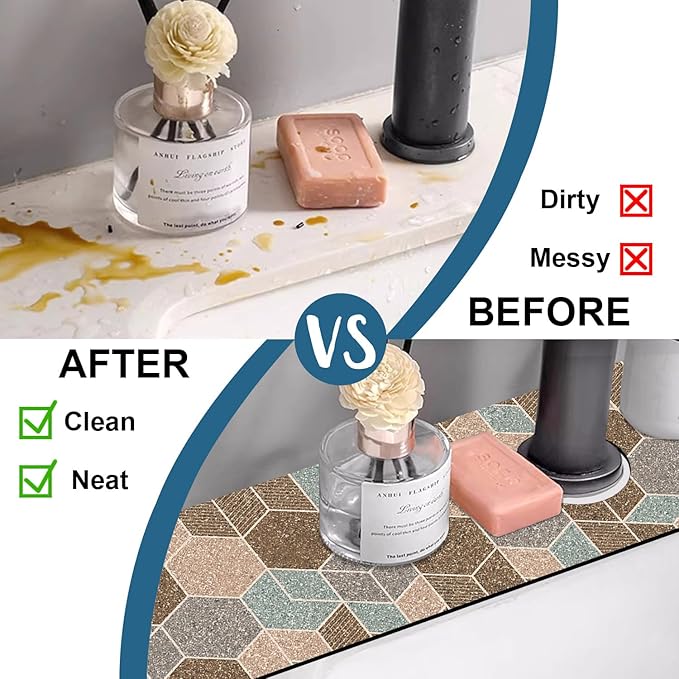 Geometry Blocks Sink Faucet Absorbing Mat Glitter Geometry Super Absorbent Fast - Image 6