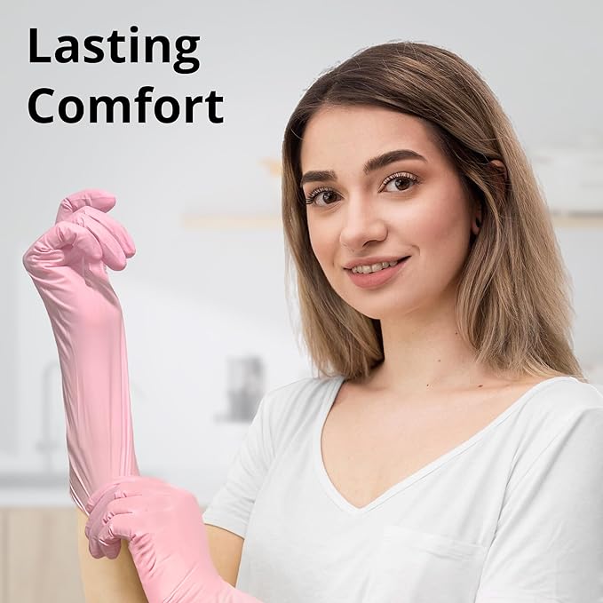 Disposable Nitrile Dishwashing Gloves, Extended 12 Inches Cuff, Cherry Blossom - Image 7
