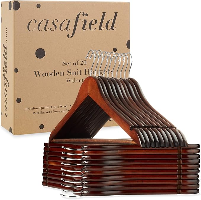 Casafield - 20 Walnut Wooden Suit Hangers - Premium Lotus Wood - Image 6