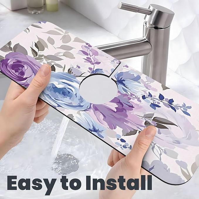 Lavender Flowers Kitchen sink faucet pad, strong water absorption, anti slip - Image 6