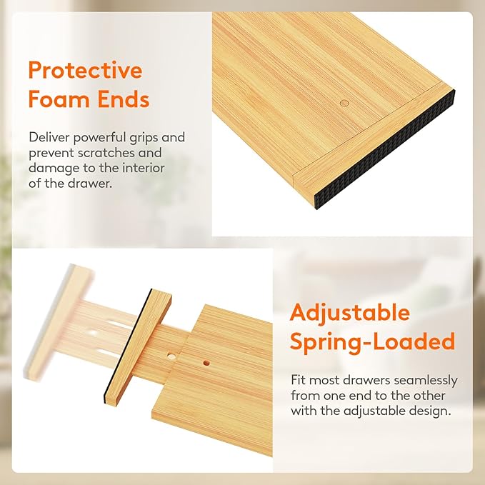 Lifewit 5" High 8 Pack Bamboo Drawer Dividers 45-55cm/17.5-22" Adjustable - Image 5