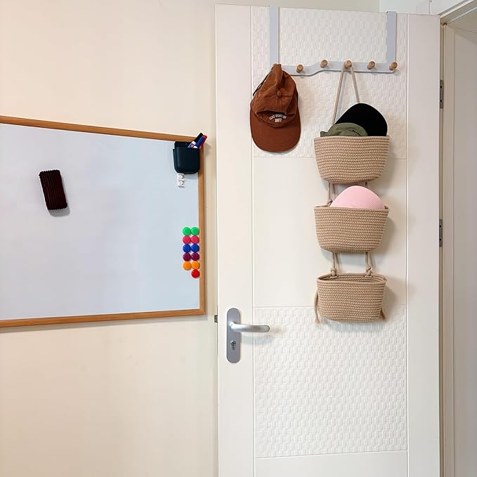 3-Tier Decorative Cotton Rope Hanging Basket, Wall-Mounted Woven Storage - Image 5