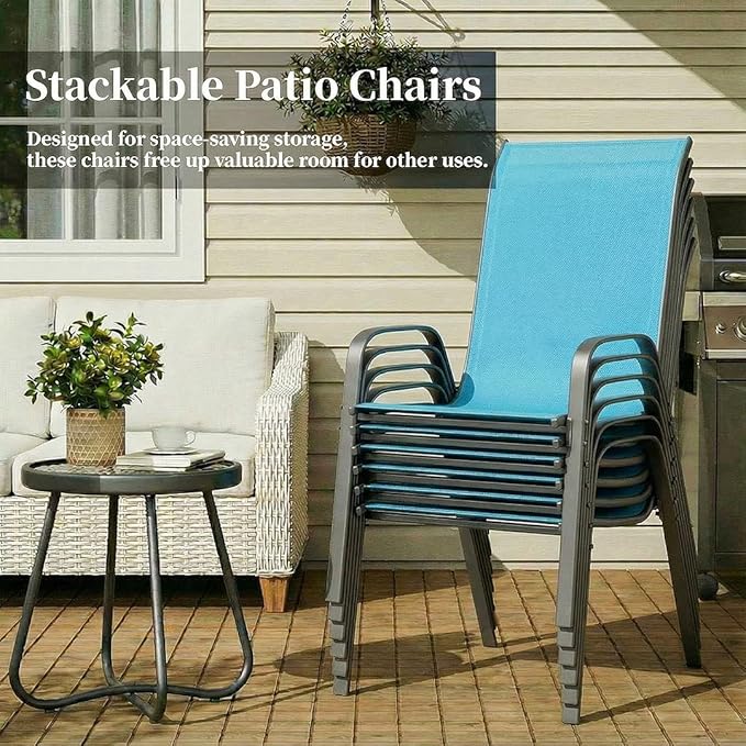 MAMIZO Patio Dining Chairs, Stackable All Weather Teslin Chair, Heavy Duty Outdoor Breathable Chairs Set, w/Armrests, Upgraded Chair FeetW/Strenthened Iron Spacers, 330 LBS (6, Turquoise Blue) - Image 7