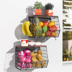 2 Tier Fruit Bowl Fruit Basket for Kitchen Counter Stackable Wall Mounted - Image 2