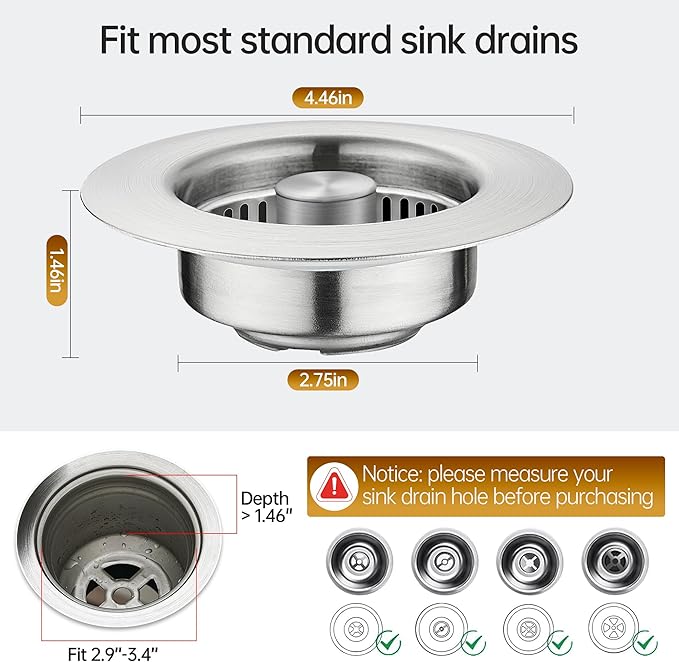 YYKBZ 3 in 1 Kitchen Sink Drain Strainer， Stainless Steel Pop Up Sink Stopper， - Image 4