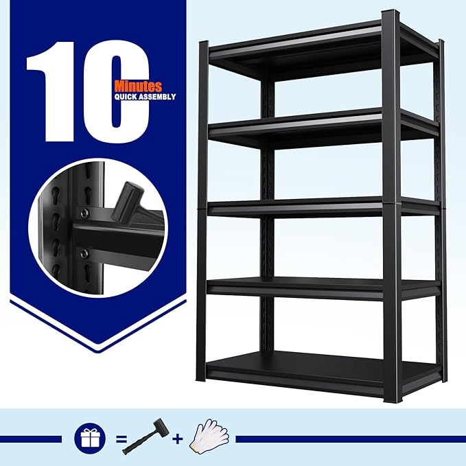71" H-46 W Garage Shelving Heavy Duty Storage Shelves, Metal Adjustable Shelving Unit, Utility Garage Organizer Shelf for Basement, Pantry, Kitchen, Warehouse, 20" D x 46" W x 71.2" H, Black - Image 8