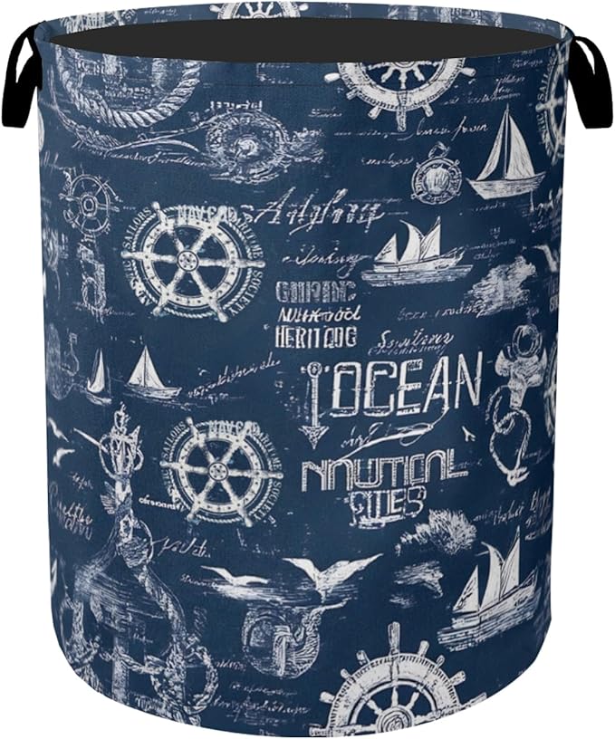 Navy Blue Foldable Laundry Hamper by Gearsly