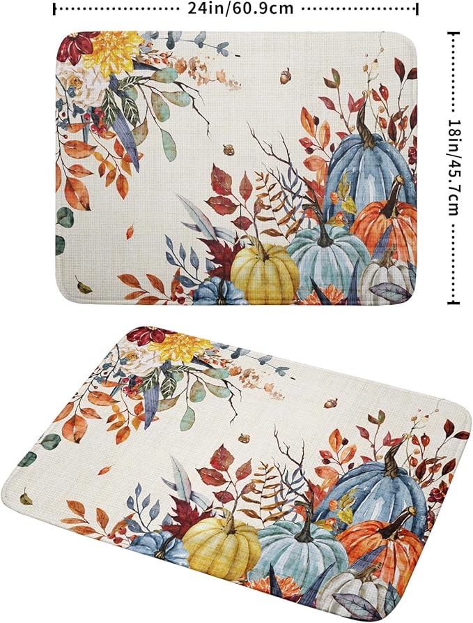 Giwawa Fall Dish Drying Mat for Kitchen Countertop, Watercolor Autumn Teal Blue - Image 2
