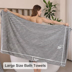 Oliven 8 Pcs Gray Cabana Stripe Bath Towel Set Oversize Bath Sheet-2 Bathroom - Image 4