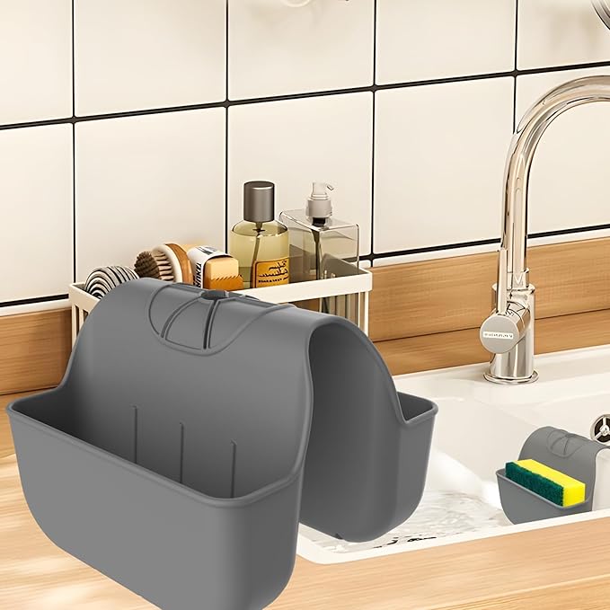 Sponge Holder for Kitchen Sink, Silicone Sink Saddle Caddy Organizer Rack by OKeanu