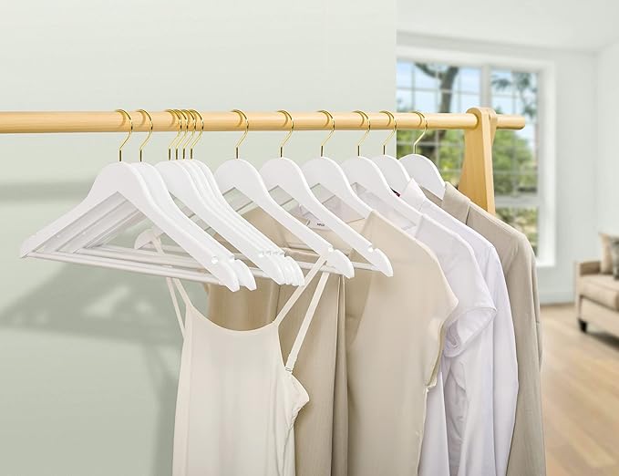 Amber Home 30 Pack Solid Wood Suit Coat Hangers, Smooth White Finish Wooden - Image 6