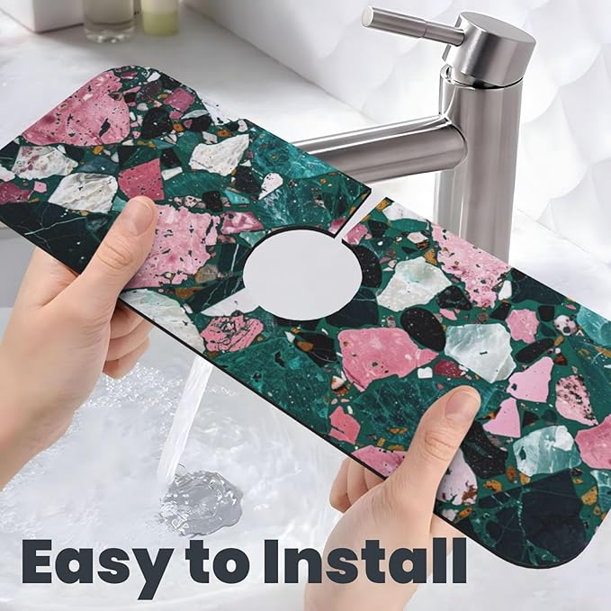 Faucet Draining Mat For Kitchen Sink, Terrazzo Dark Green Diatom Mud Absorbent - Image 5