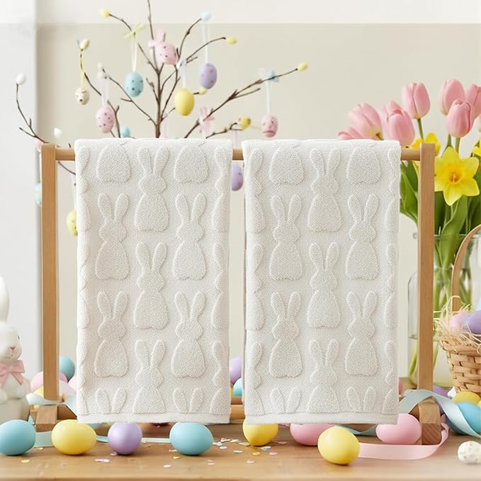 Artoid Mode 2 Pcs Beige 3D Rabbit Jacquard Easter Hand Towels - Image 4