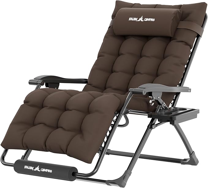 UDPATIO Oversized Zero Gravity Chair 29In XL Patio Reclining Chair with Cushion, Outdoor Folding Recliner with Pillows|Cup Holder|Foot Rest|Padded Headrest, Brown Grey, Support 500LB by UDPATIO
