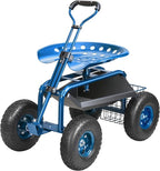 VEVOR Garden Cart Rolling Workseat with Wheels, Gardening Stool for Planting, 360 Degree Swivel Seat, Wagon Scooter with Steering Handle & Utility Tool Tray, Use for Patio, Yard, and Outdoors, Blue by VEVOR