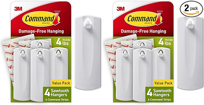 Command Sawtooth Picture Hangers, 4 Frame Hangers and 8 Command Strips by Command