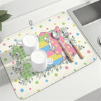 Easter Bunny Dish Drying Mat for Kitchen Counter Cute Rabbit Colorful Polka - Image 8