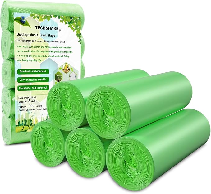 Biodegradable Trash Bags 4-6 Gallon, Extra Thick Small Trash Bag Recycling by TECHSHARE%C2%AE