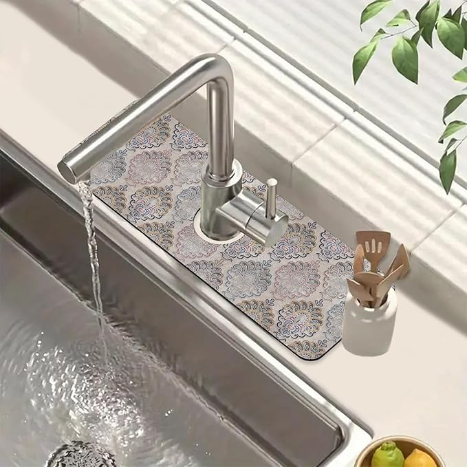 Grey Ceramic Printing Sink Splash Guard Ceramic Texture Faucet Absorbing Mat by Unknown