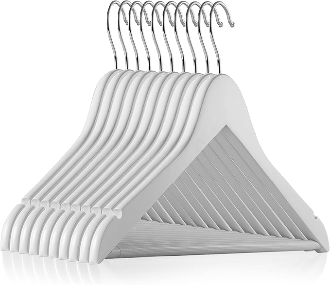 Casafield - 10 White Wooden Suit Hangers - Premium Lotus Wood by Casafield