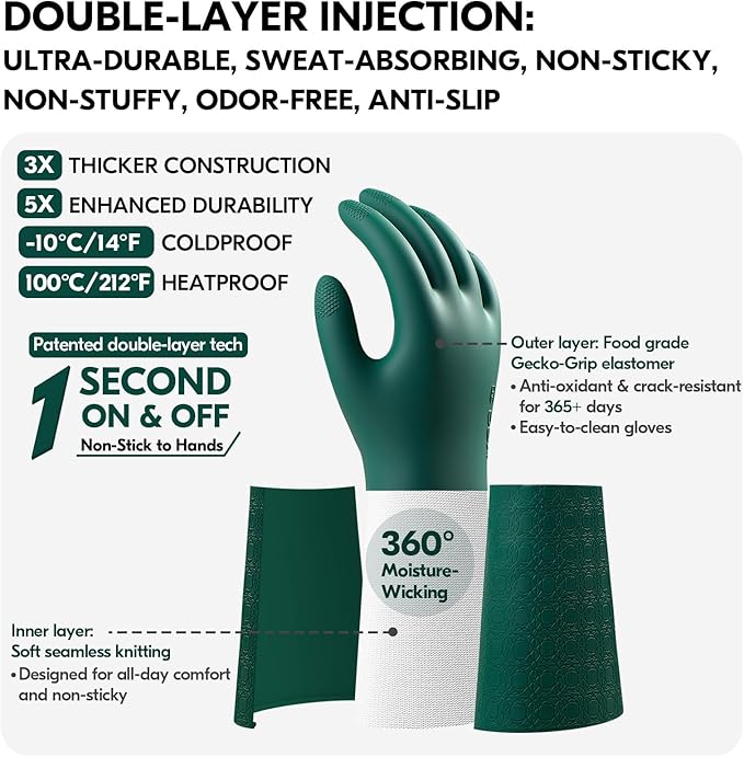 Vgo... Household Cleaning Gloves, Double-layer, Lined Dishwashing Gloves - Image 2