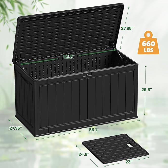 Devoko 160 Gallon Double-Wall Deck Box with Divider, Side Handles, HDPE Outdoor Large Storage Box Waterproof and Lockable for Patio Furniture, Garden, Pool (Black, 160 Gallon) - Image 8