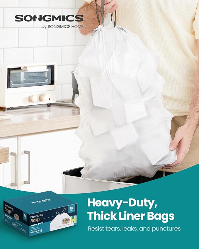 SONGMICS Trash Bags for 8-Gallon Trash Cans, Drawstring Kitchen Garbage Bags - Image 2