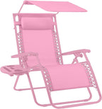 Best Choice Products Folding Zero Gravity Outdoor Recliner Patio Lounge Chair w/Adjustable Canopy Shade, Headrest, Side Accessory Tray, Textilene Mesh - Carnation by BestChoiceProducts
