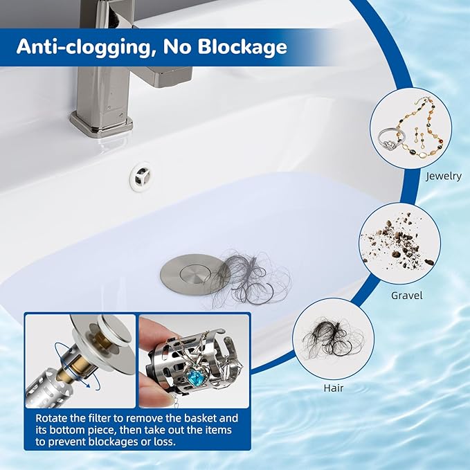 Hibbent Upgraded 3 in 1 Bathroom Sink Drain Strainer, Universal Pop Up Stopper - Image 2