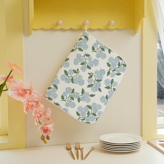Blue Sage Green Hydrangea Dish Drying Mats 18x24 Inch Floral Mats Spring - Image 4