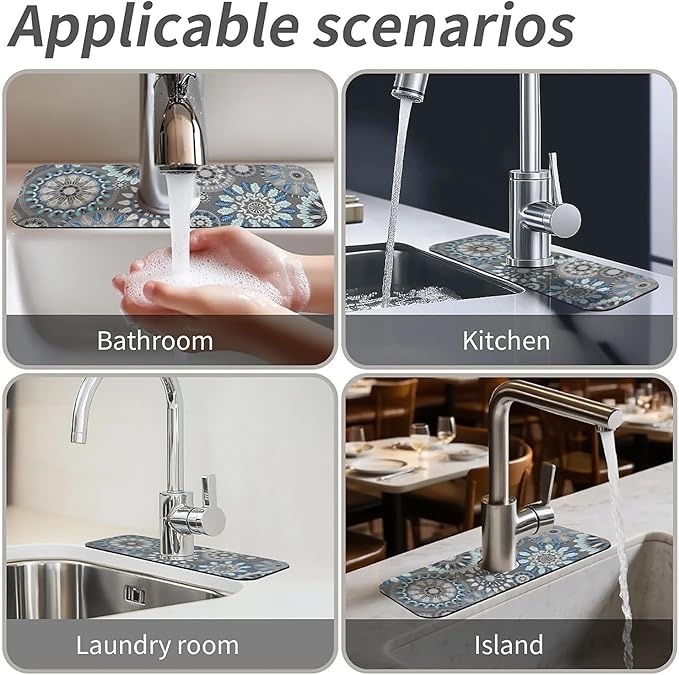 Kitchen Sink Splash Guard，Bohemian flowers Faucet Mat Sink Gadgets-Super - Image 7