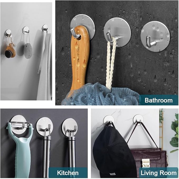 8 Pack Silver Adhesive Wall Hooks, Towel Hooks - Image 8