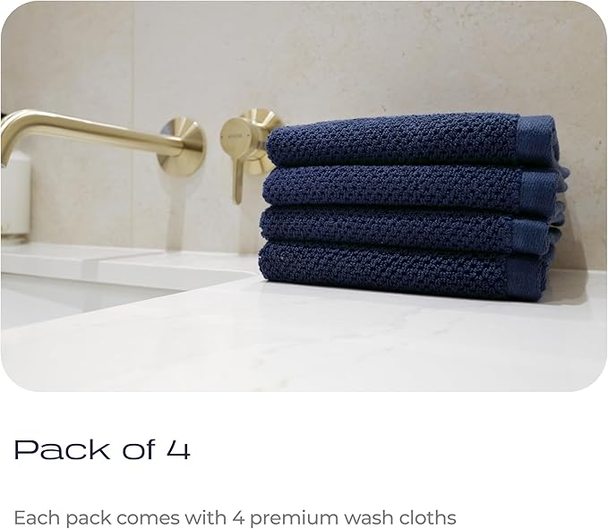 Luxury Silver-Infused Navy Blue Washcloths 4-Pack Set, 12.9"x12.9" - Image 7