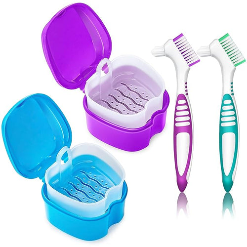 2 Pack Denture Cup Denture Bath Holder Case by EZEELAI