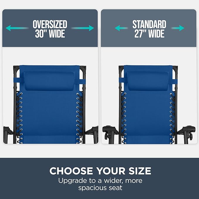 Best Choice Products 30” Wide Folding Zero Gravity Outdoor Recliner Patio Lounge Chair w/Adjustable Canopy Shade, Headrest, Side Accessory Tray - Marine - Image 4