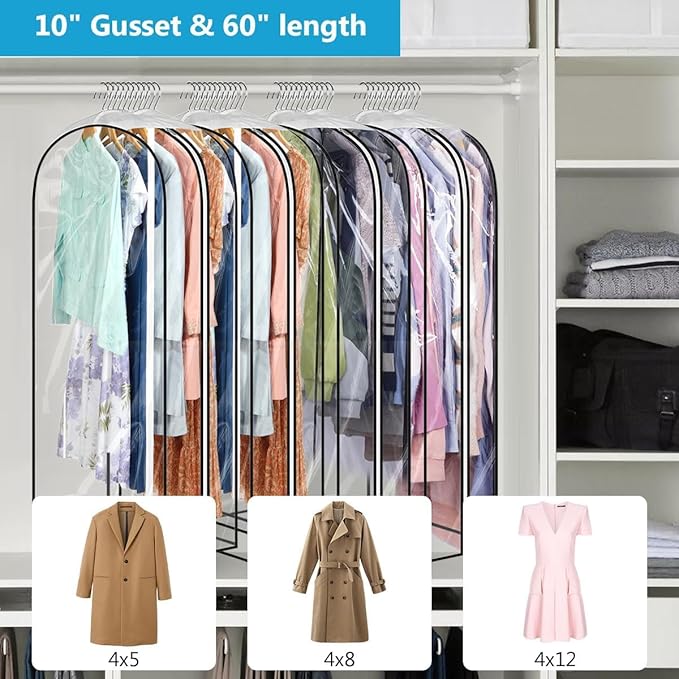 60" Clear Clothes Hangers with Smooth Side Zipper, 4 Pack - Image 3