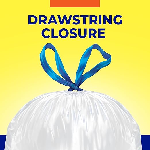 Hefty Essentials Drawstring 13 Gallon Kitchen Trash Bags, Tall Unscented Trash - Image 3