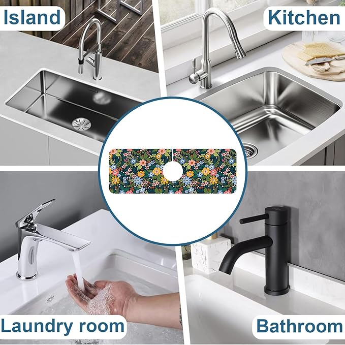 Colorful Flower Sink Splash Guard Faucet Mat Flowers Leaves Super Absorbent - Image 7