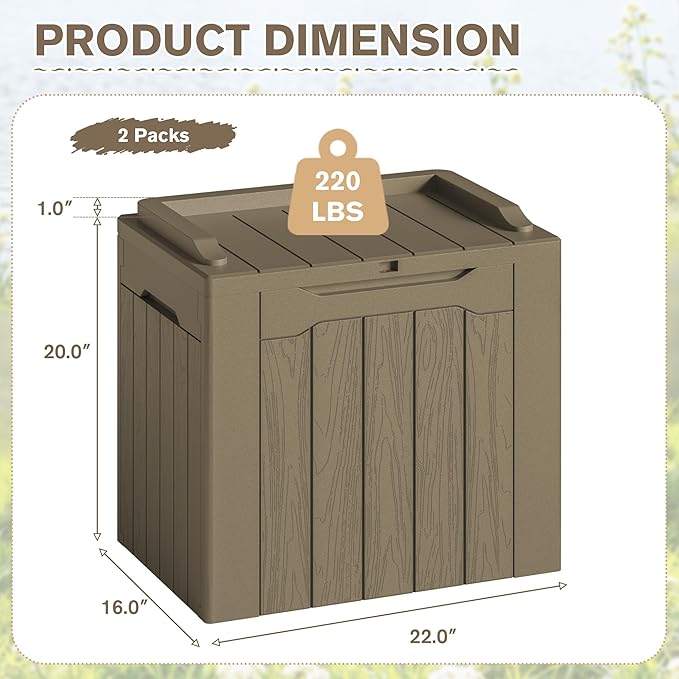 JUMMICO 31 Gallon Resin Deck Box Waterproof Indoor Outdoor Storage Boxes for Patio Furniture Cushions and Garden Tools (Light Brown, 31gallon-2 Packs) - Image 6