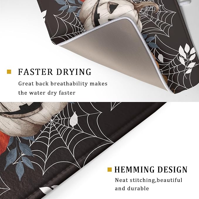 Halloween Dish Drying Mat for Kitchen Counter Spooky Pumpkins Spiderweb Super - Image 3