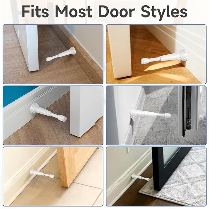6Pcs White Spring Door Stops, Screw in & Adhesive Door Stopper - Image 7