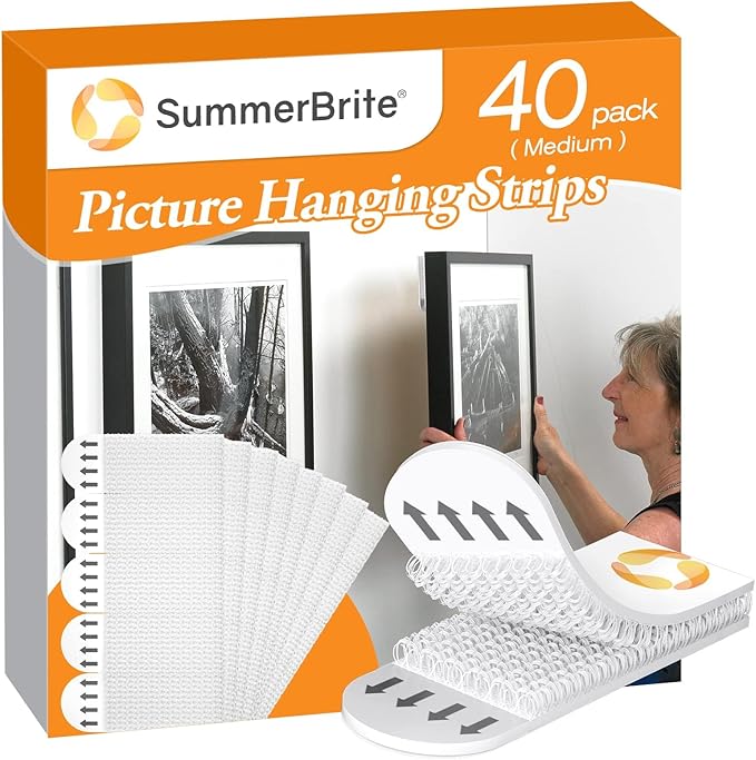 Picture Hanging Strips 40 Strips, Damage Free Removal, Wall Poster Picture by Summerbrite