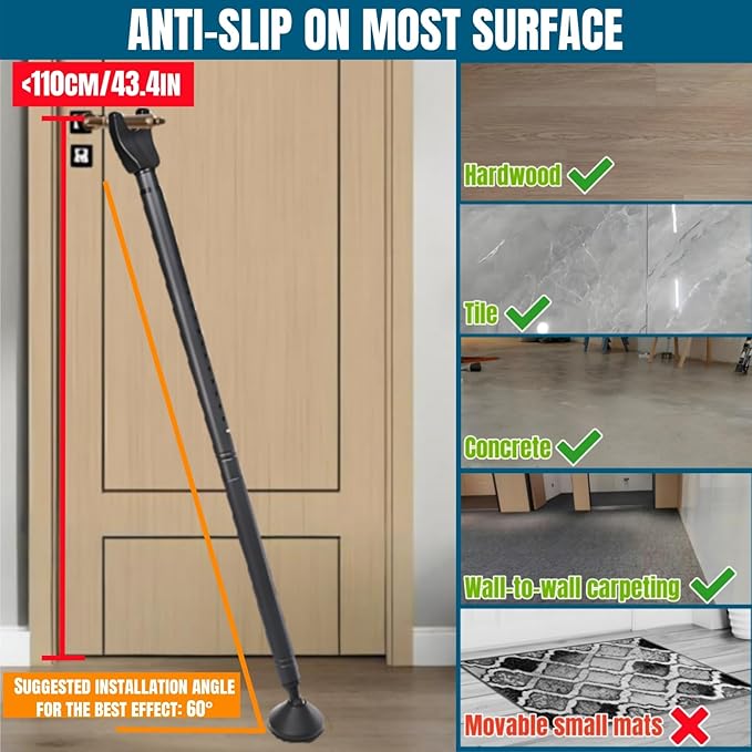 2 Pack Door Security Bars, Anti-Slip Heavy Duty Door Stoppers Sliding Patio Bar - Image 5