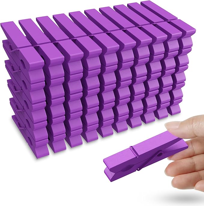 50PCS Colored Wooden Clothespins, 2.9inch Purple Clothes Pins by HONGYUTAI