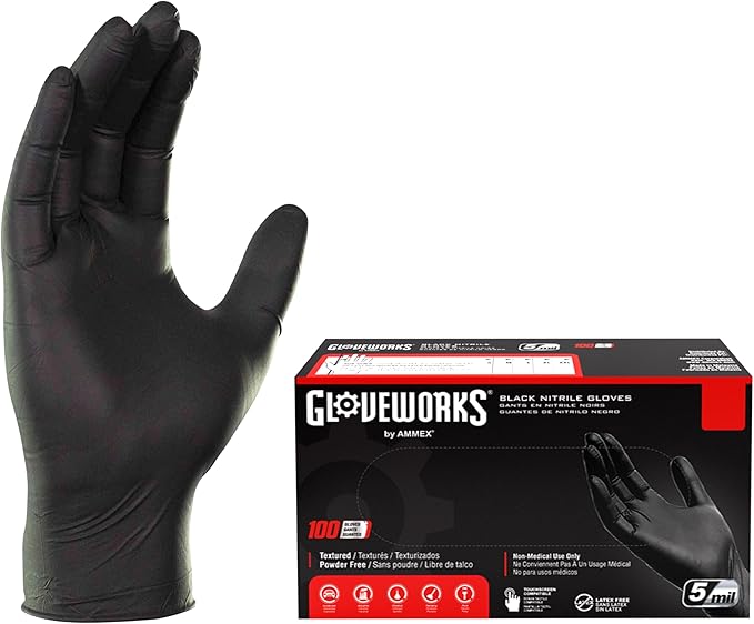GLOVEWORKS Black Nitrile Gloves 5 Mil Disposable, Latex Free, Textured Grip by GLOVEWORKS