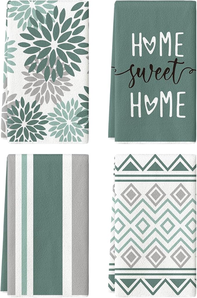 Artoid Mode Green Home Sweet Home Stripes Boho Spring Kitchen Towels Dish Towels by ArtoidMode